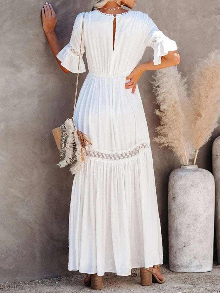 Women's Plus Size Maxi Dress White Lace High Waist Rayon-3