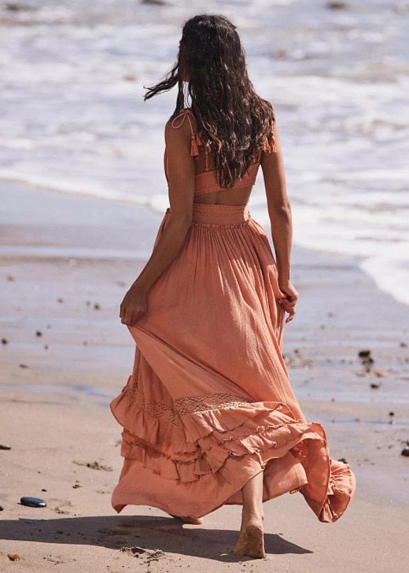 Women's Maxi Dress Coral Size M Cotton Blend A-Line Summer Dress-6