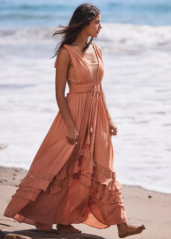 Variant image for Women's Maxi Dress Coral Size M Cotton Blend A-Line Summer Dress-11