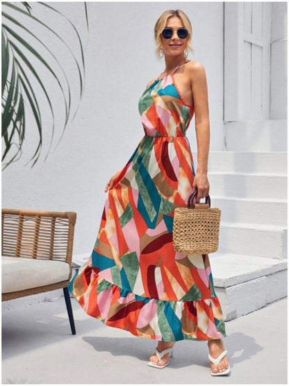 Women's Maxi Dress Colorful Size M Polyester Boho Summer Dress-4