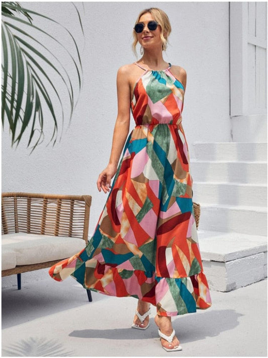 Women's Maxi Dress Colorful Size M Polyester Boho Summer Dress-1