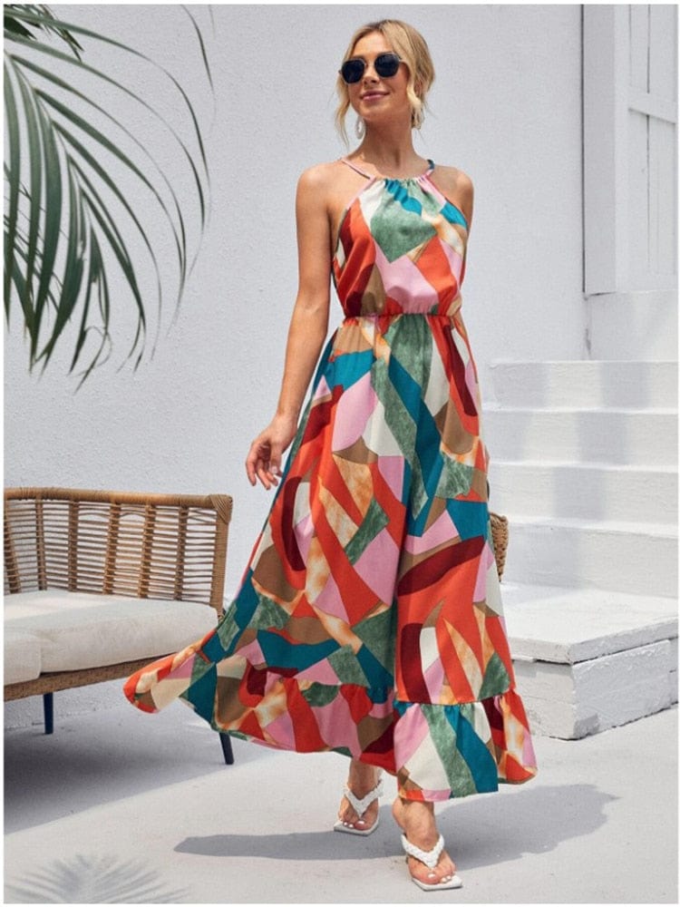 Variant image for Women's Maxi Dress Colorful Size M Polyester Boho Summer Dress-1
