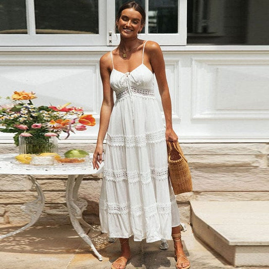 Women's Maxi Dress White Size M Viscose Summer Dress-2