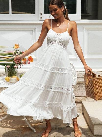 Women's Maxi Dress White Size M Viscose Summer Dress-3