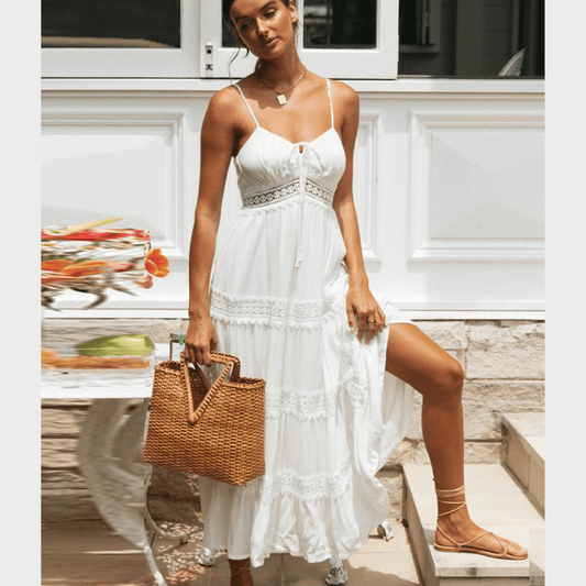 Women's Maxi Dress White Size M Viscose Summer Dress-1