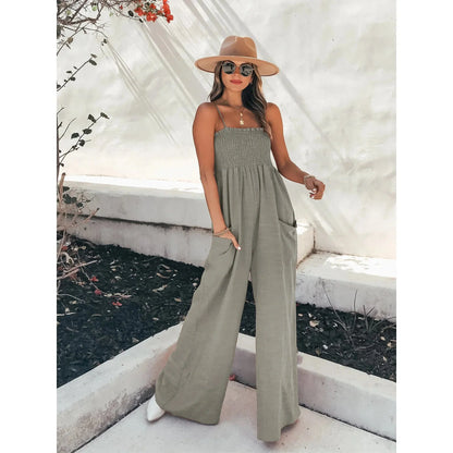 Women's Jumpsuit White Size S Polyester Casual Spaghetti Strap Playsuit-3
