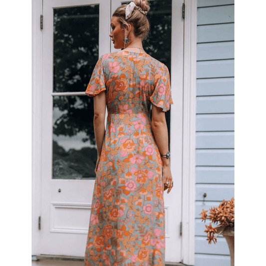 Women's Maxi Dress Orange Floral Size M Polyester-2