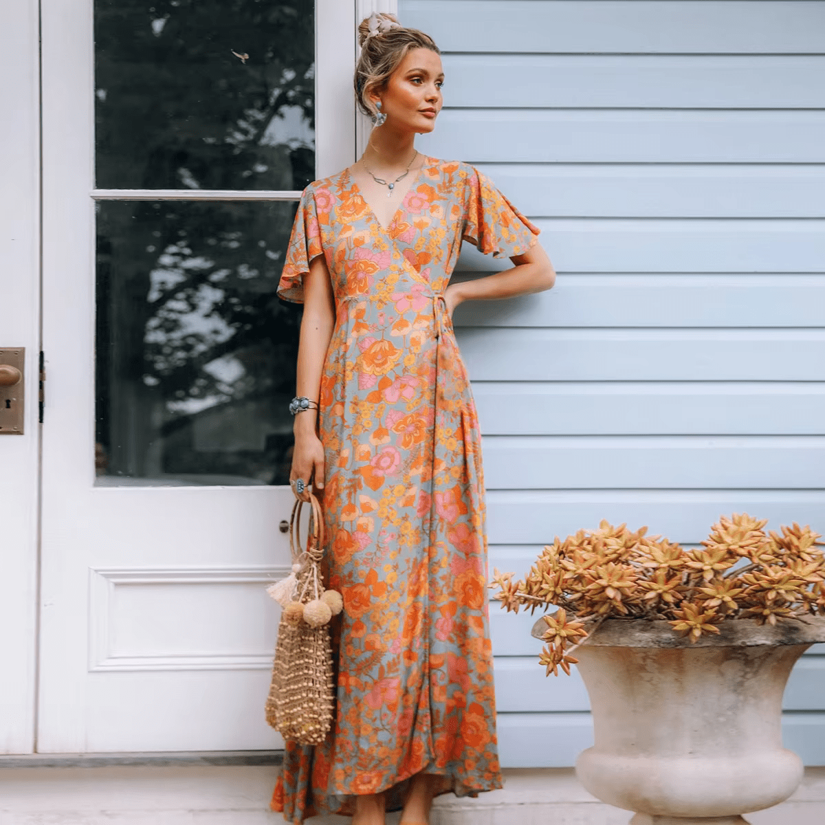 Variant image for Women's Maxi Dress Orange Floral Size M Polyester-1