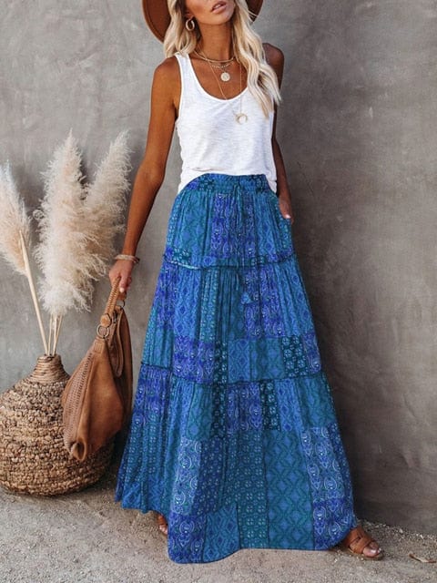 Variant image for Women's Maxi Skirt Red Floral Print Polyester-16
