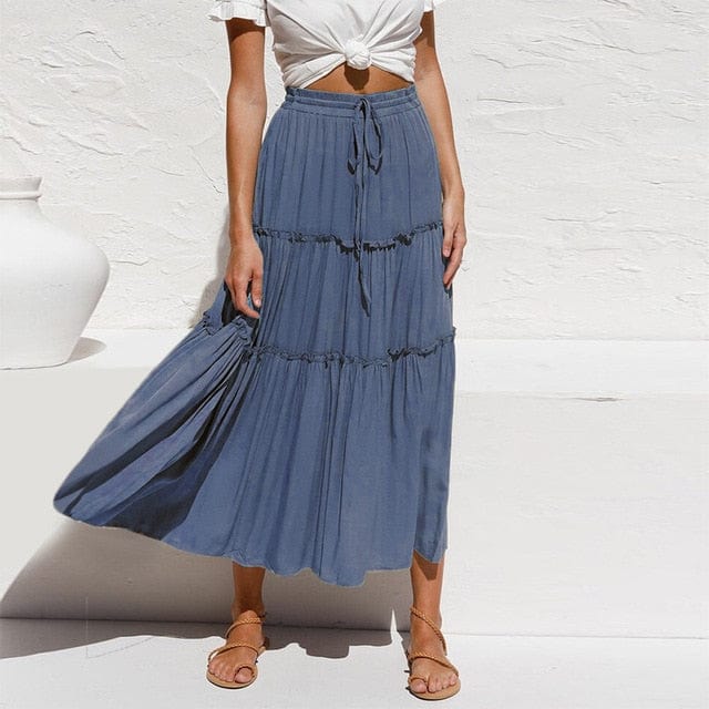 Variant image for Women's Maxi Skirt Blue Cotton Rayon Blend Ruffle-8
