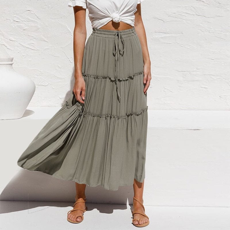 Variant image for Women's Maxi Skirt Blue Cotton Rayon Blend Ruffle-1