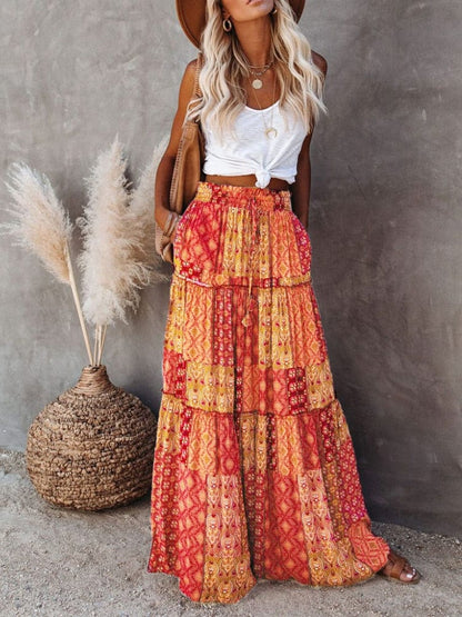Variant image for Women's Maxi Skirt Red Floral Print Polyester-1