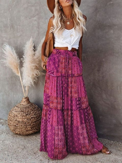 Variant image for Women's Maxi Skirt Red Floral Print Polyester-21