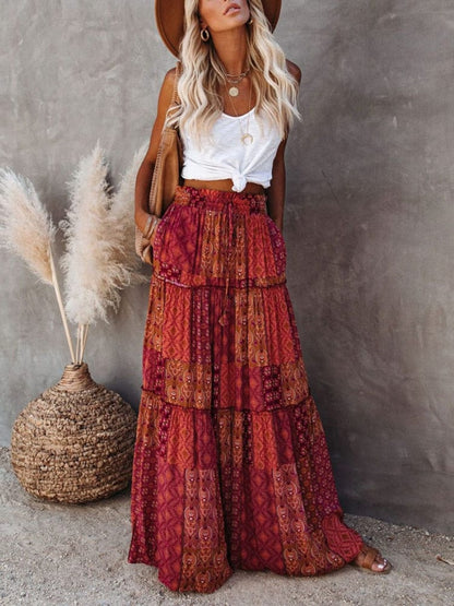 Variant image for Women's Maxi Skirt Red Floral Print Polyester-11
