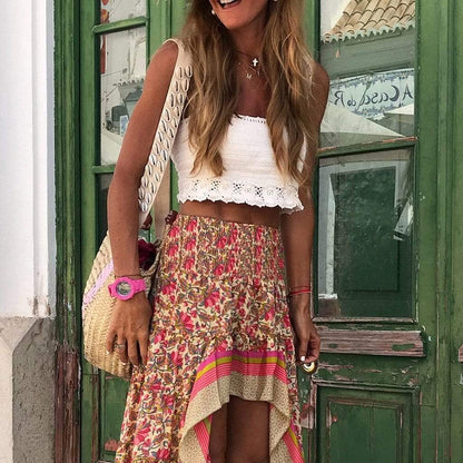 Women's Maxi Skirt Blue Floral Cotton Polyester-3