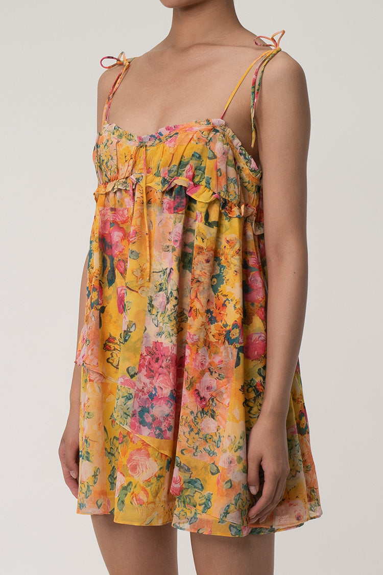 Women's Mini Dress Multicolor Chiffon Floral Summer Dress-3