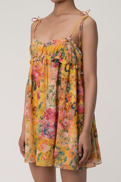 Women's Mini Dress Multicolor Chiffon Floral Summer Dress-3