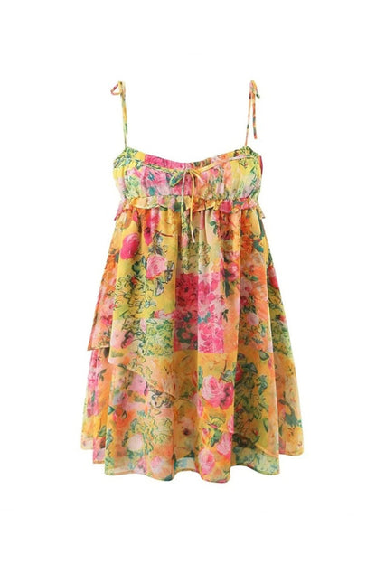 Women's Mini Dress Multicolor Chiffon Floral Summer Dress-5