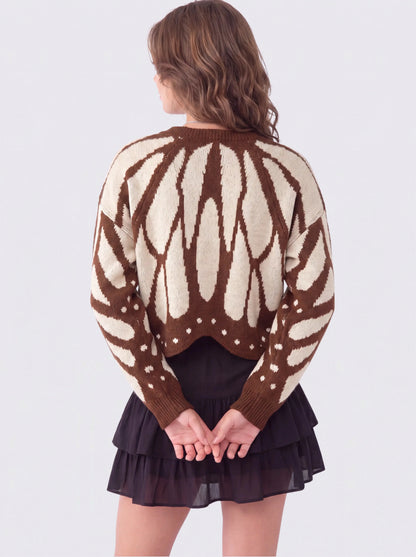 Women's Butterfly Knit Cardigan in Brown – back view on model | Hensley London