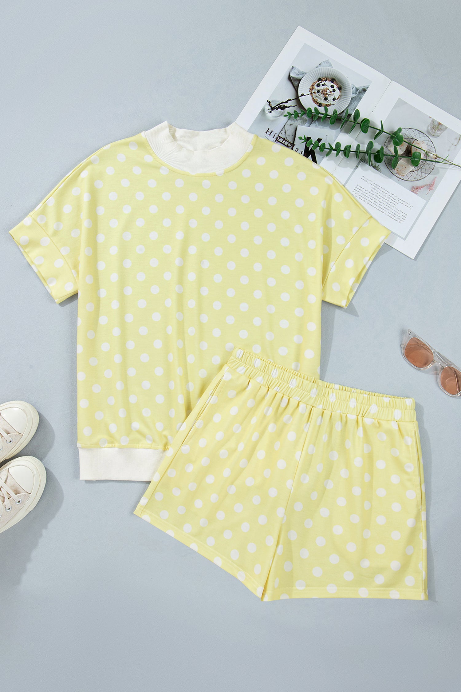 Women's Polka Dot Mock Neck Short Set - View 11 | Hensley London