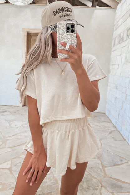Women's Cropped Tee and Ruffle Skort Set - View 5 | Hensley London