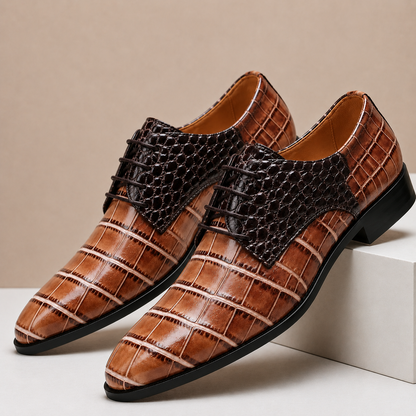 Men's Croc-Embossed Leather Lace-Up Dress Shoes in Brown - additional view 12 | Hensley London