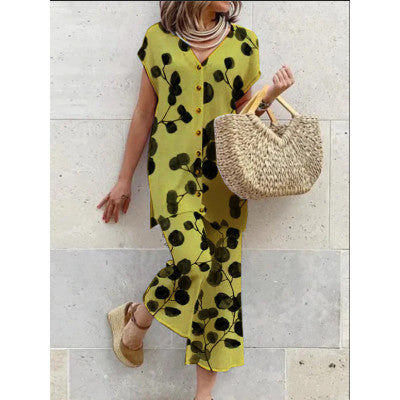 Women's Long Dress Green Rayon Blend Botanical Print-4