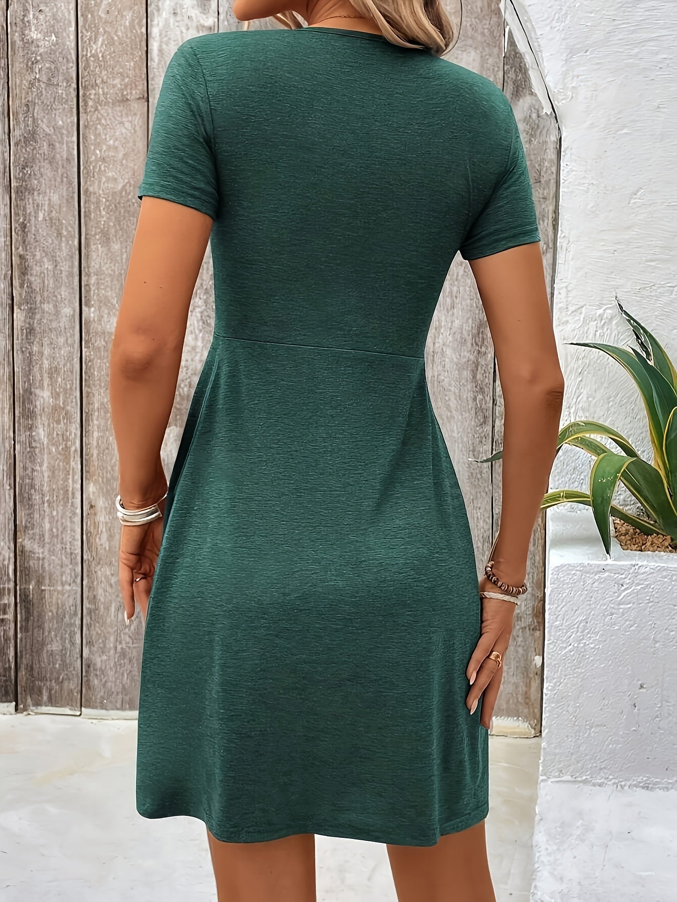 Women's A-Line Dress Black Polyester Twisted Front V-Neck 6