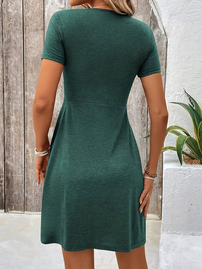 Women's A-Line Dress Black Polyester Twisted Front V-Neck 6
