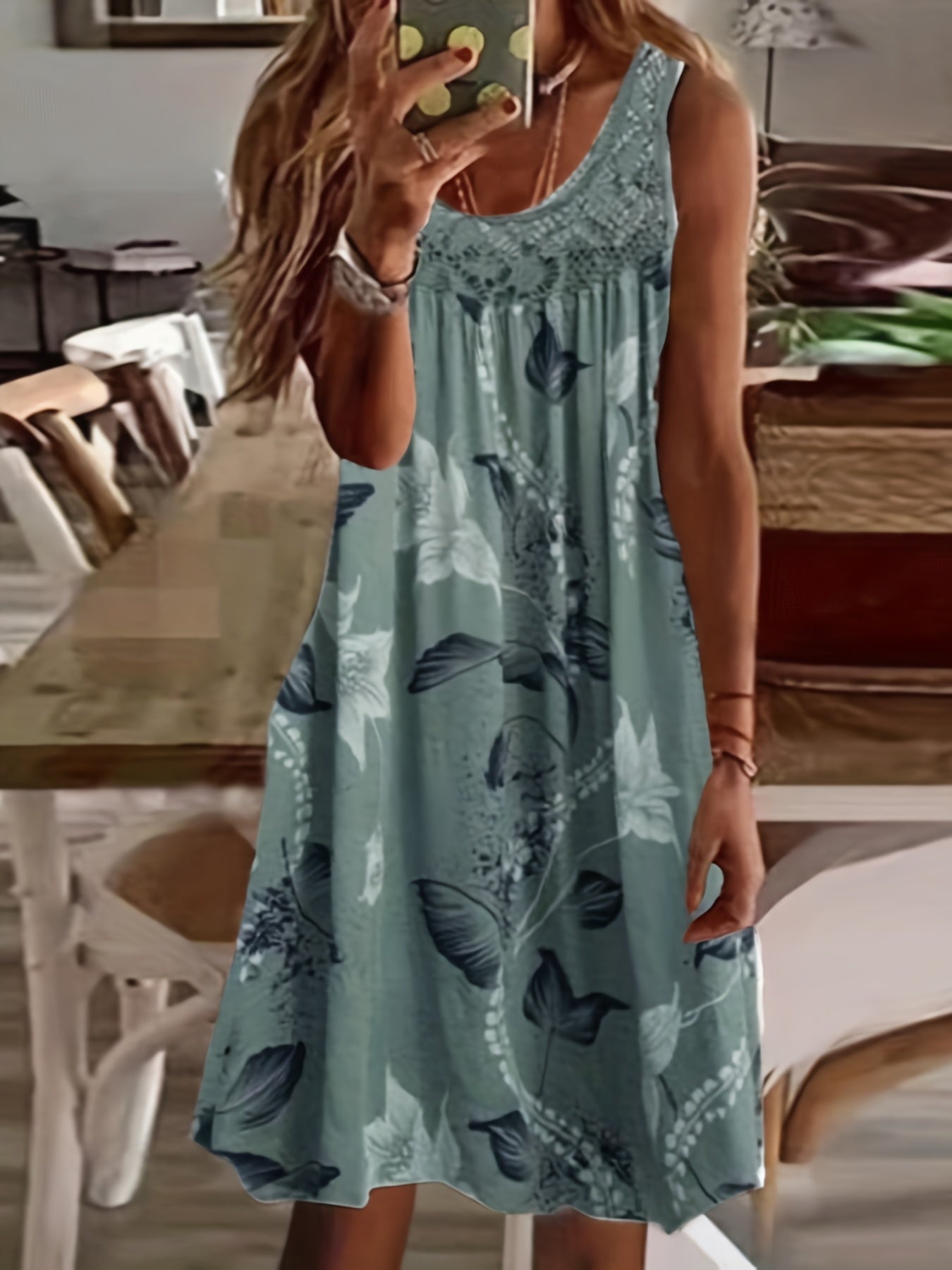 Women's Floral Maxi Dress Blue Polyester-3