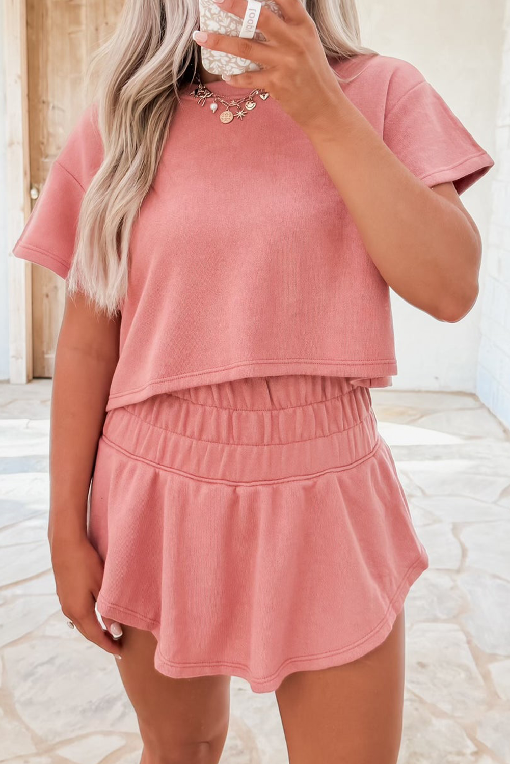 Women's Cropped Tee and Ruffle Skort Set - View 7 | Hensley London
