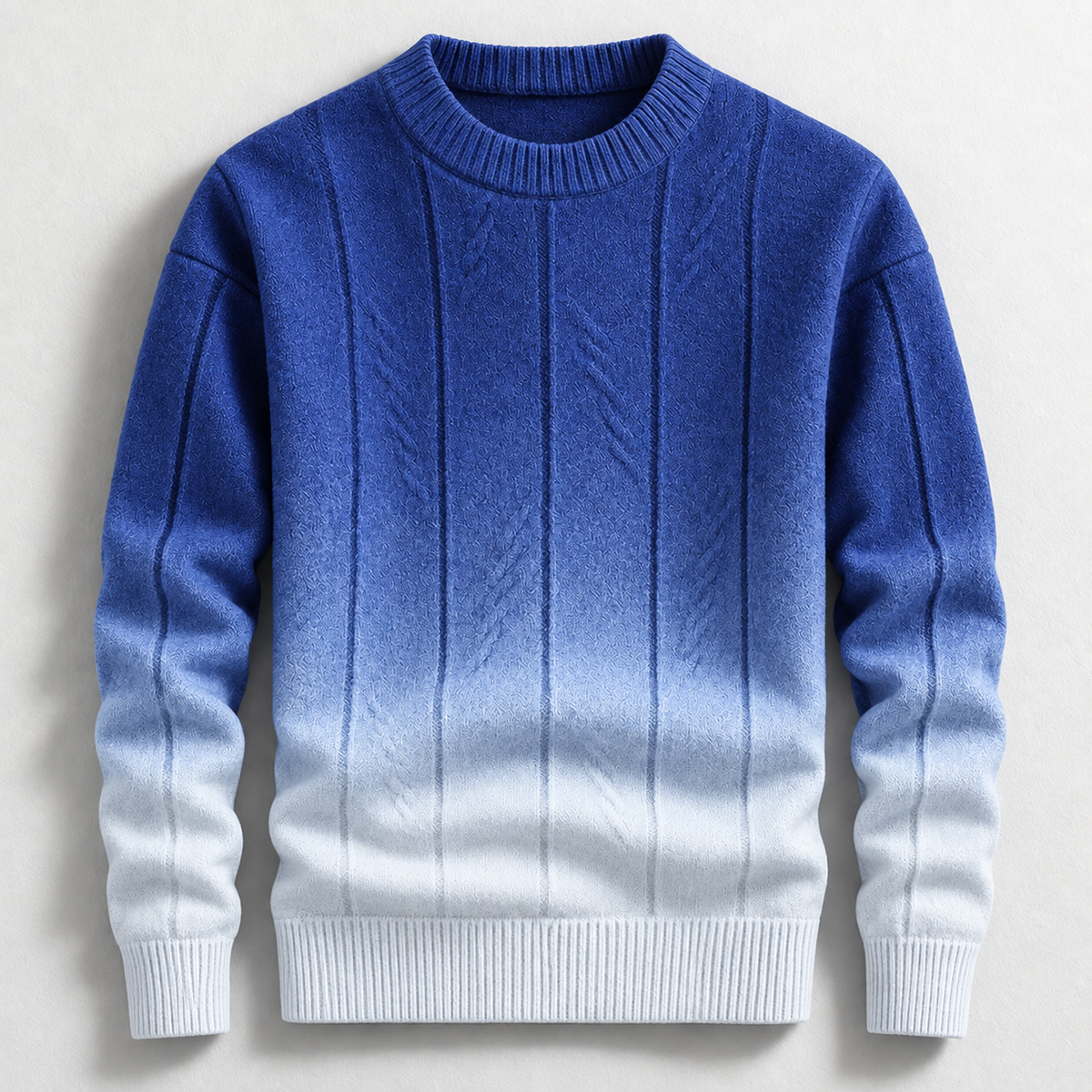 Men's Textured Ombre Crew-Neck Jumper in Blue – front product view | Hensley London