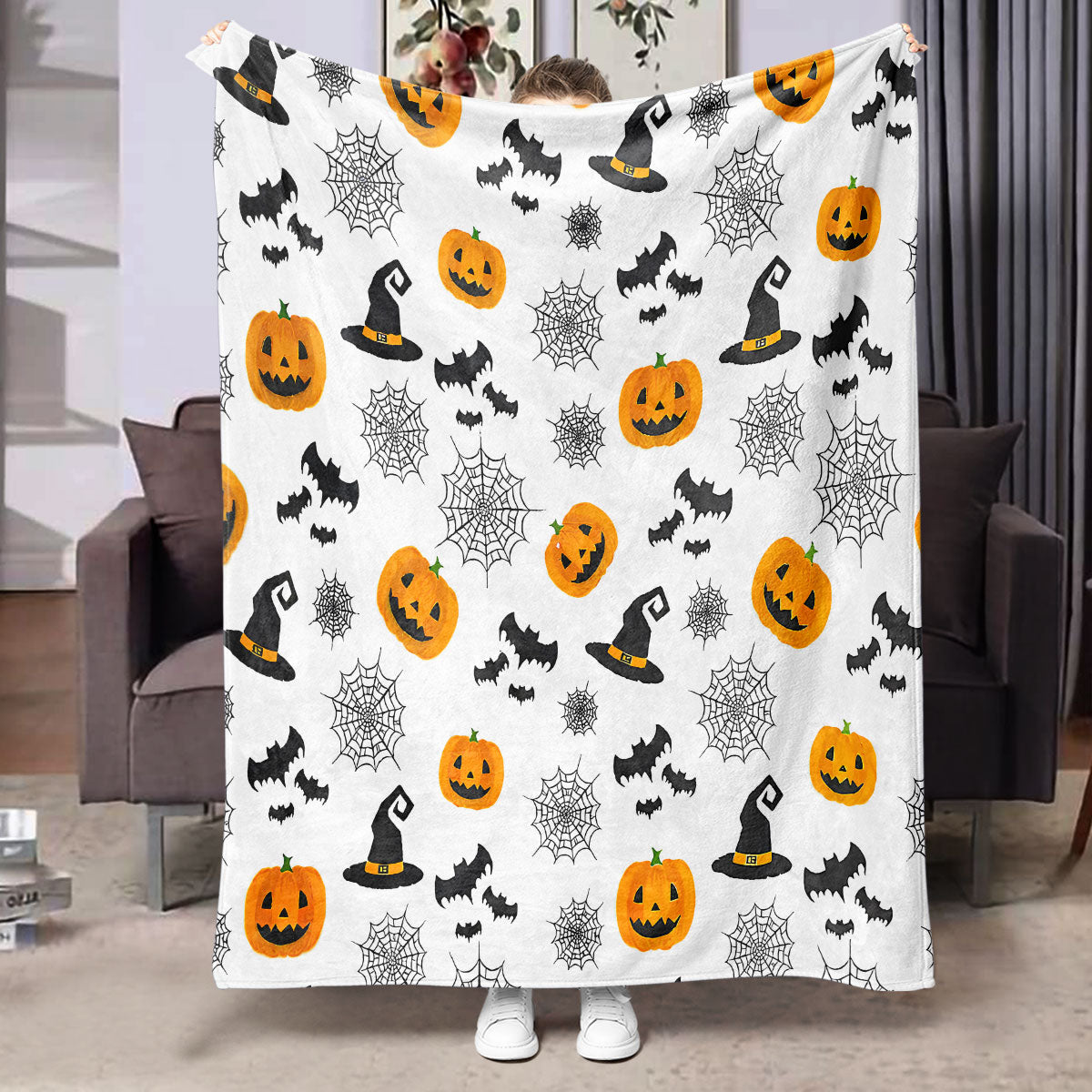 Halloween Flannel Blanket Black Geometric Polyester Multi-Size 24