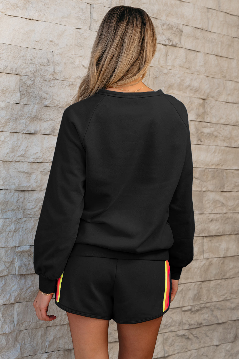 Women's Striped Pullover and Shorts Set - View 8 | Hensley London