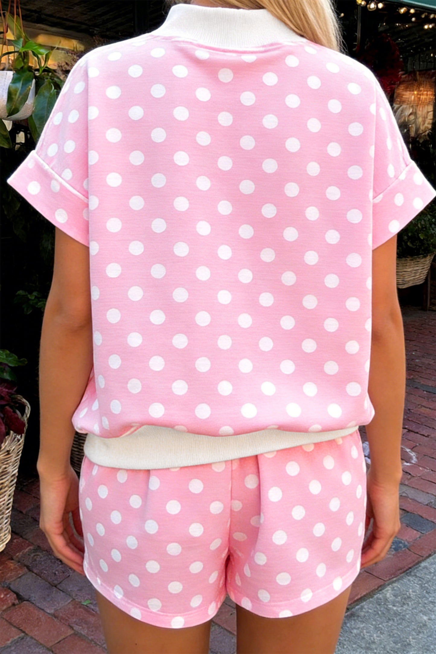 Women's Polka Dot Mock Neck Short Set - View 2 | Hensley London