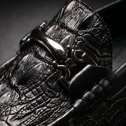 Men's Croc-Effect Bit Loafers in Black – metal bit close-up | Hensley London