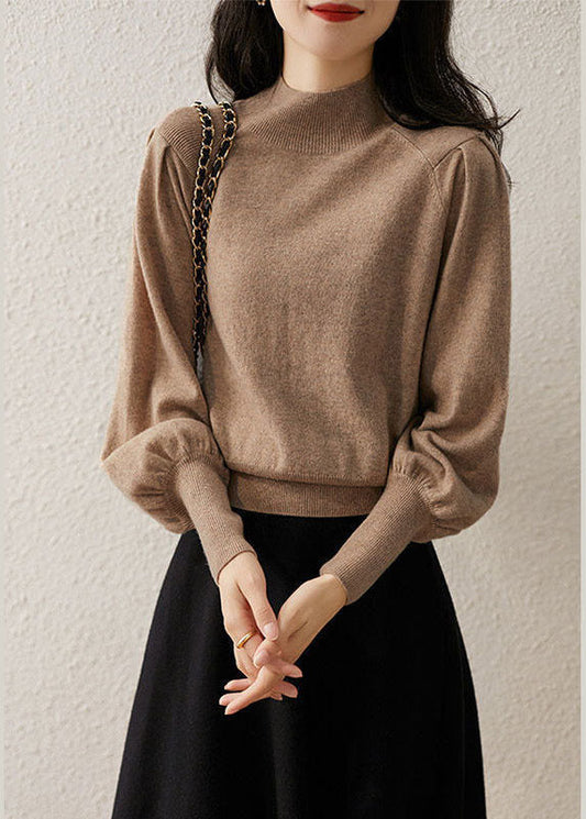 Women's Knit Sweater Khaki Patchwork Winter - 1