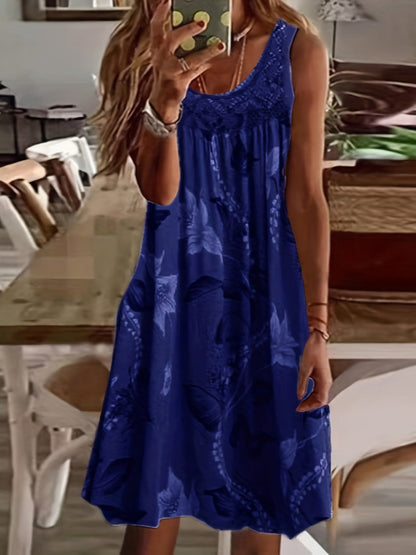 Women's Floral Maxi Dress Blue Polyester-5