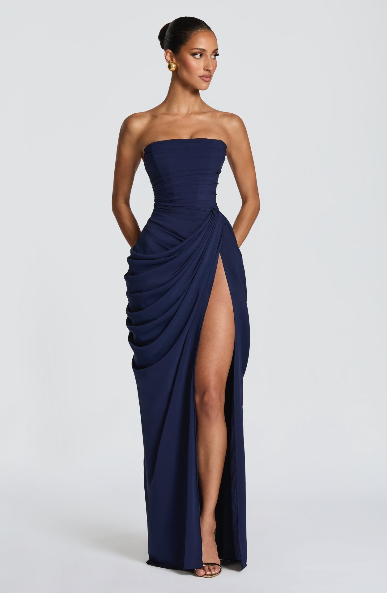 Women's Long Sleeve Suspender Maxi Dress - View 14 | Hensley London