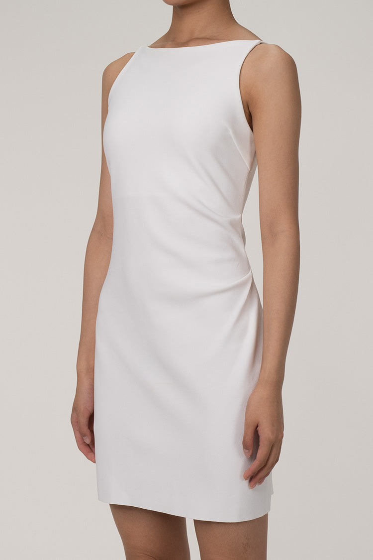 Women's Mini Dress White Cotton Blend Sleeveless Boat Neck-2