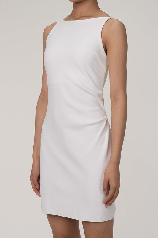 Women's Mini Dress White Cotton Blend Sleeveless Boat Neck-2