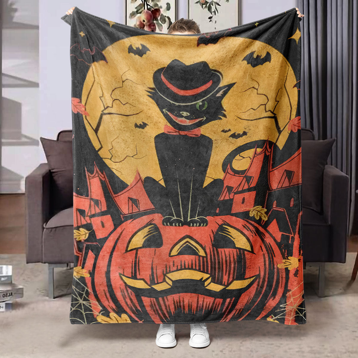 Halloween Flannel Blanket Black Geometric Polyester Multi-Size 28