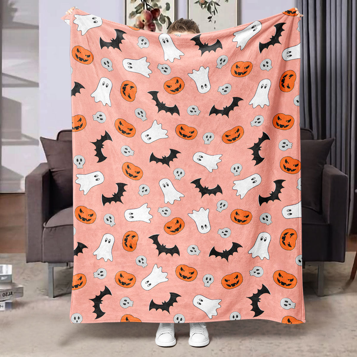 Halloween Flannel Blanket Black Geometric Polyester Multi-Size 12