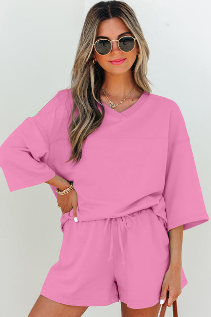 Women's V Neck Half Sleeve Tee and Shorts Set - View 4 | Hensley London