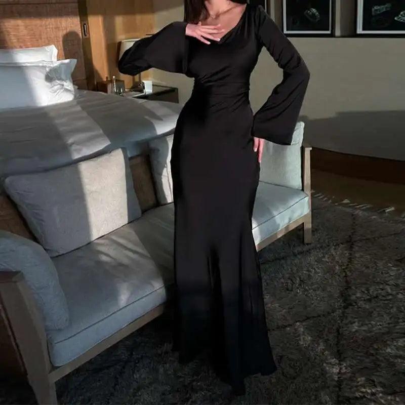 Women's Evening Gown Black Size M Satin Blend Elegant Formal Dress-5