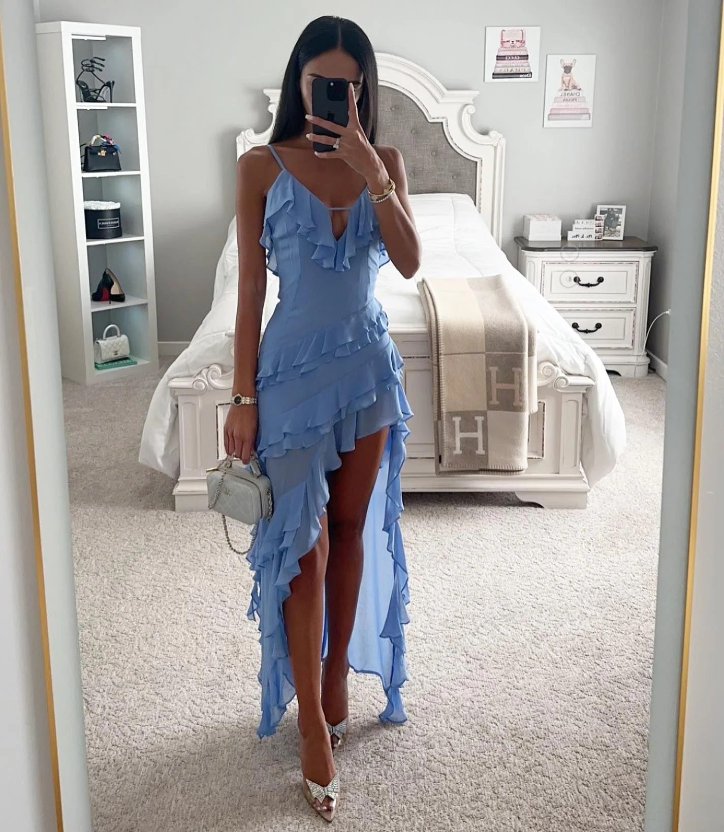 Women's Summer Dress Blue Polyester Knee-Length-3