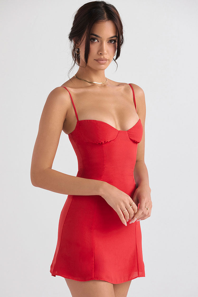 Women's Mini Dress Red Jersey Summer Dress-3