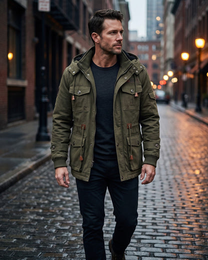 Men's Cotton Hooded Utility Jacket – additional product view | Hensley London