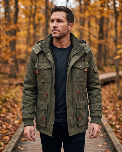 Men's Cotton Hooded Utility Jacket – additional product view | Hensley London