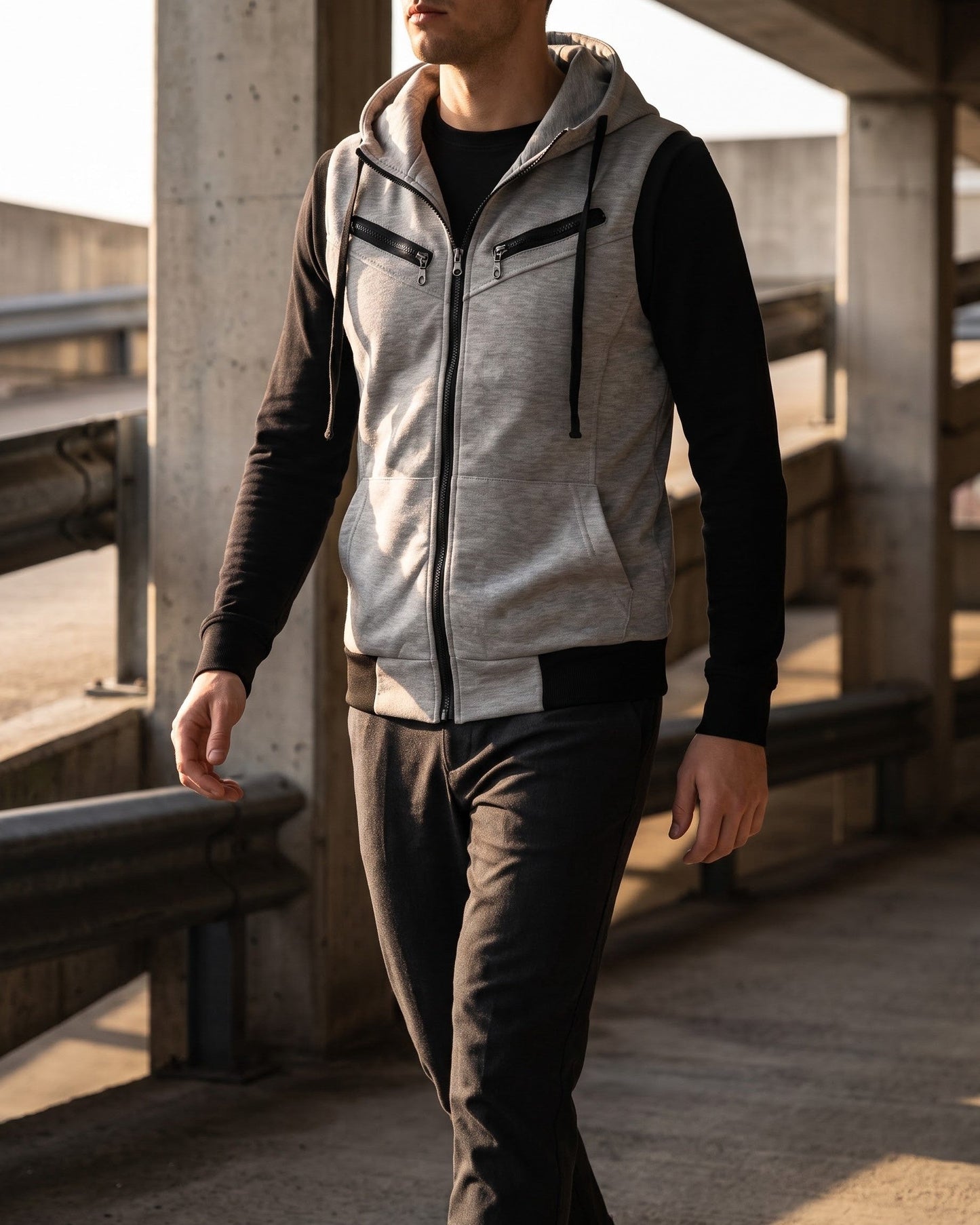 Men's Cotton Blend Zip-Up Hooded Vest – additional product view | Hensley London